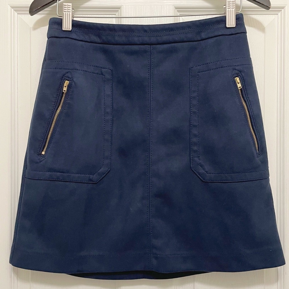 Loft Outlet Faux Suede Above Knee Skirt Navy Blue Zipper Pockets Lined Size‎ 4